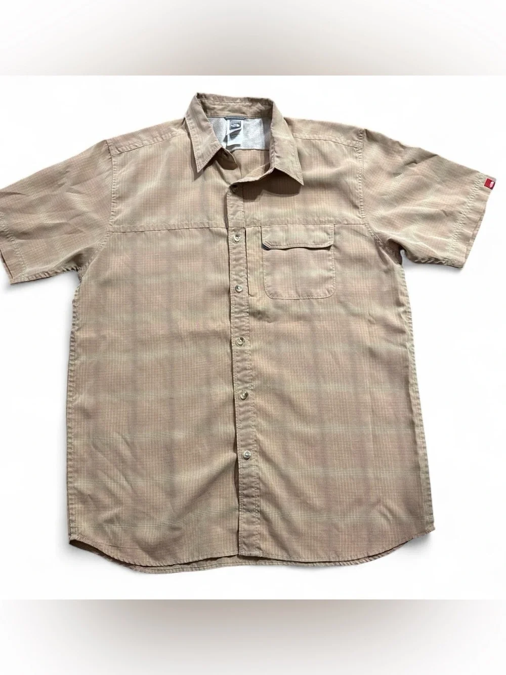 The North Face Men's Short-Sleeve Button-Up Shirt in Tan Plaid